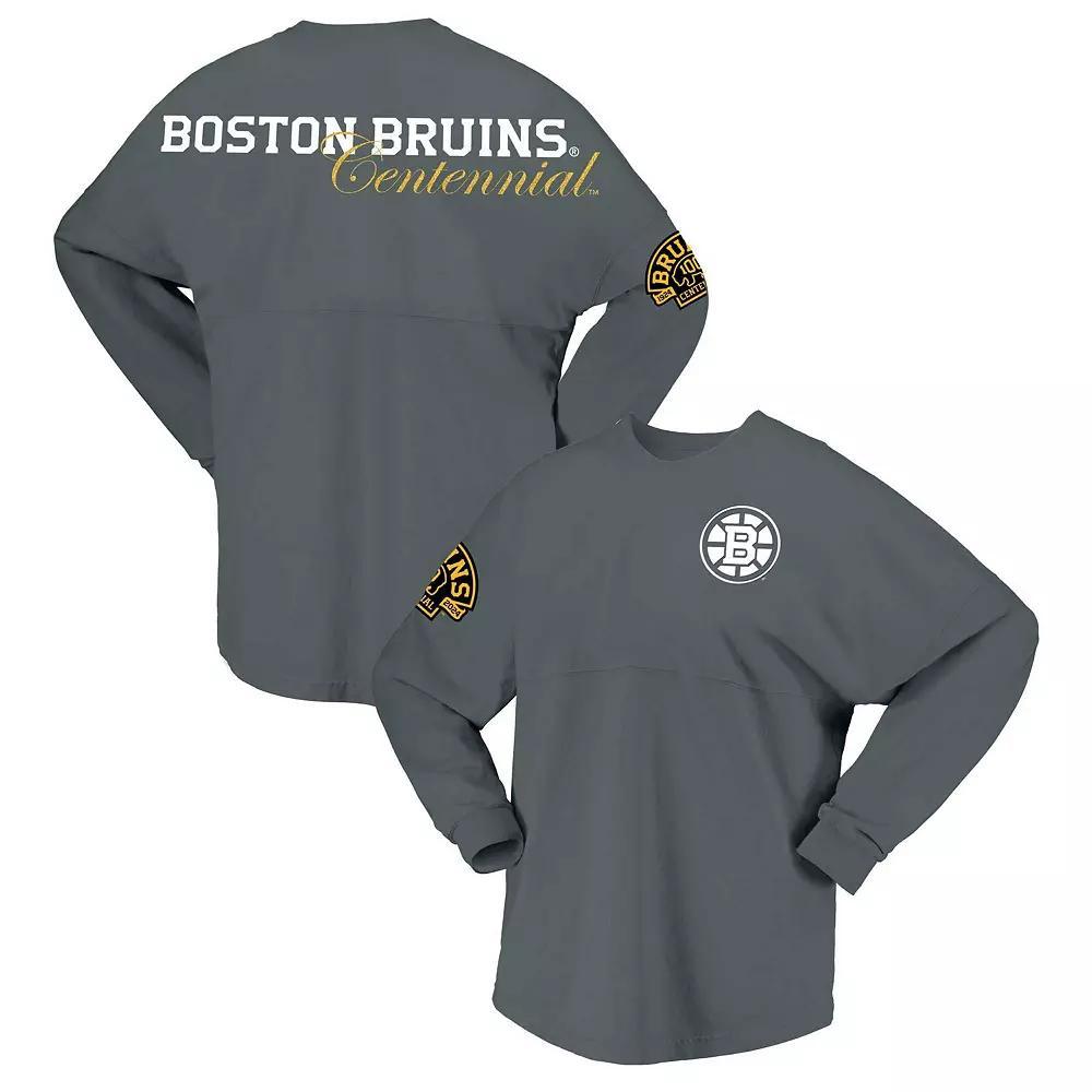 Women's Fanatics Branded Gray Boston Bruins 100th Anniversary Spirit Jersey T-Shirt, Size: XL, Grey Product Image