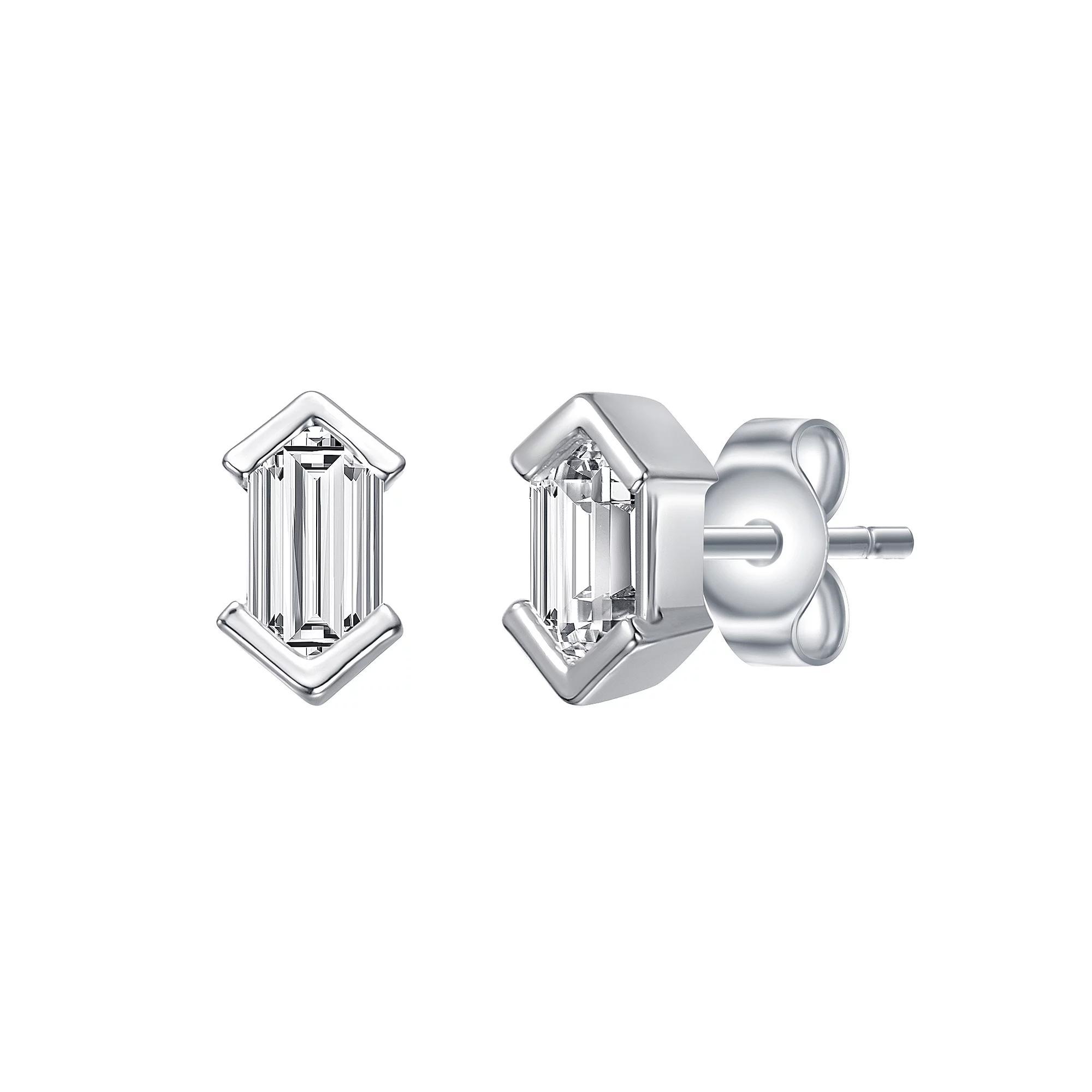 Cubic Zirconia Baguette Geometric Stud Earrings, Womens, Sterling Product Image