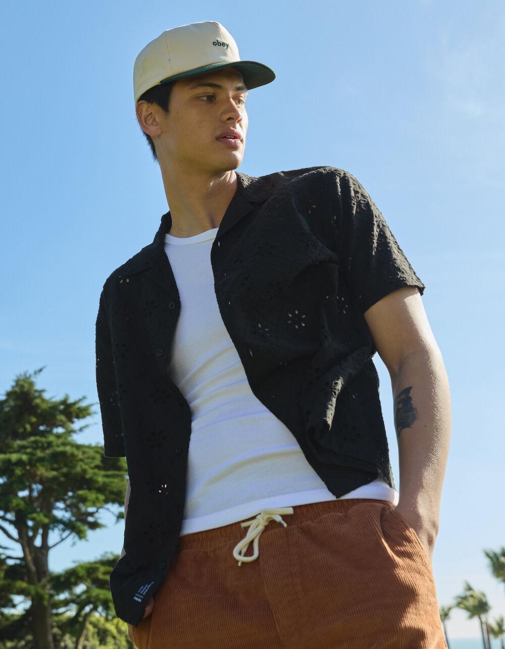 RSQ Mens Eyelet Camp Shirt - BLACK Product Image