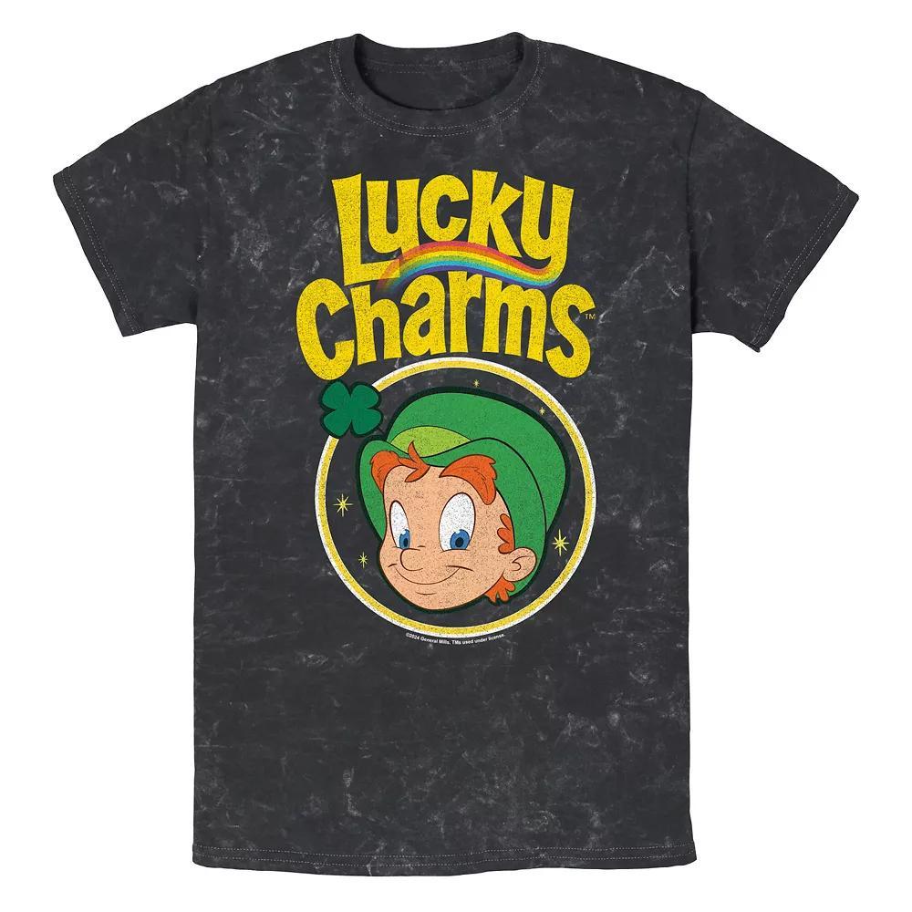 Men's Lucky Charms Leprechaun Stamp Mineral Wash Graphic Tee, Size: Small, Black Product Image