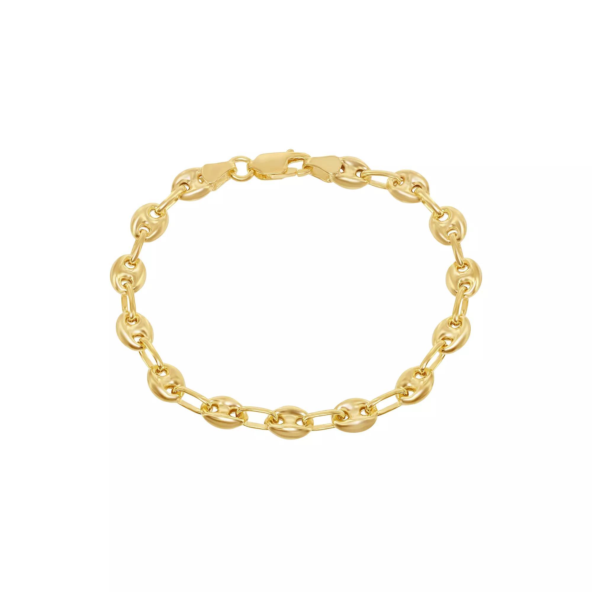 Men's Gold Tone Sterling Silver Puffed Marina Chain Bracelet, Size: 7" Product Image