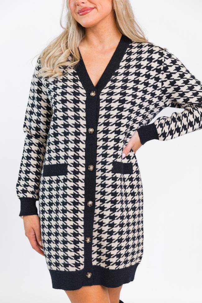Where You Belong Houndstooth Button Front Cardigan Dress Product Image