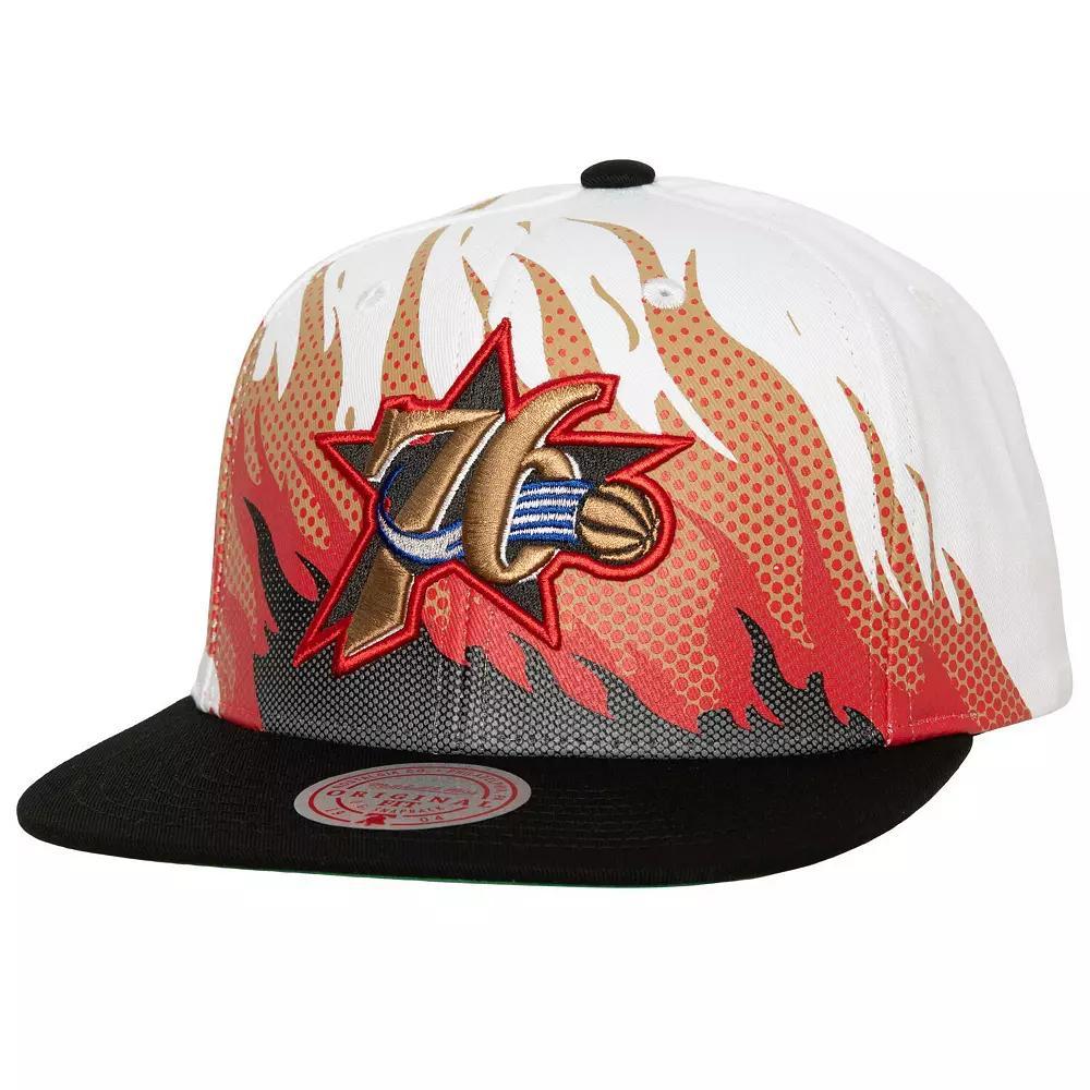 Men's Mitchell & Ness White Philadelphia 76ers Hot Fire Snapback Hat, 76r White Product Image