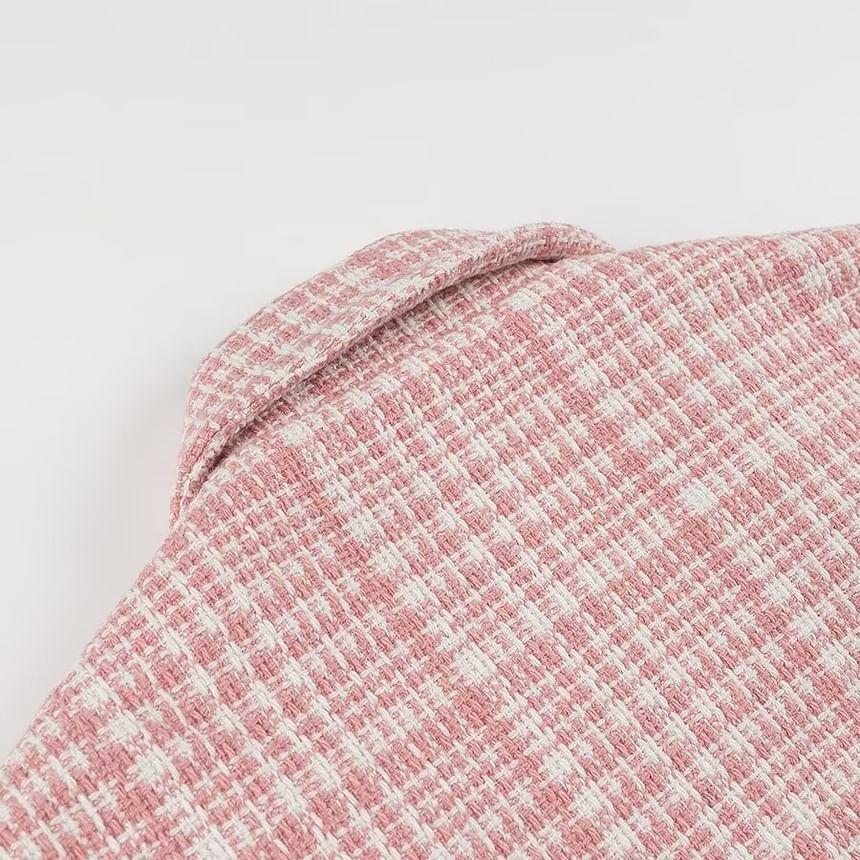 Peak Lapel Plaid Tweed Double Breasted Blazer Product Image