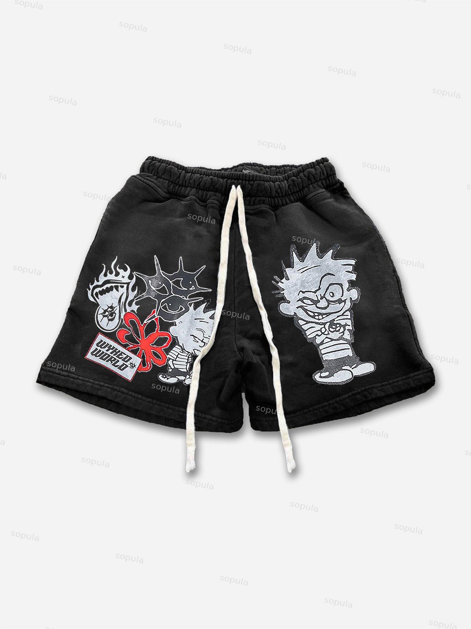 Vintage Street Graphic Drawstring Shorts Product Image