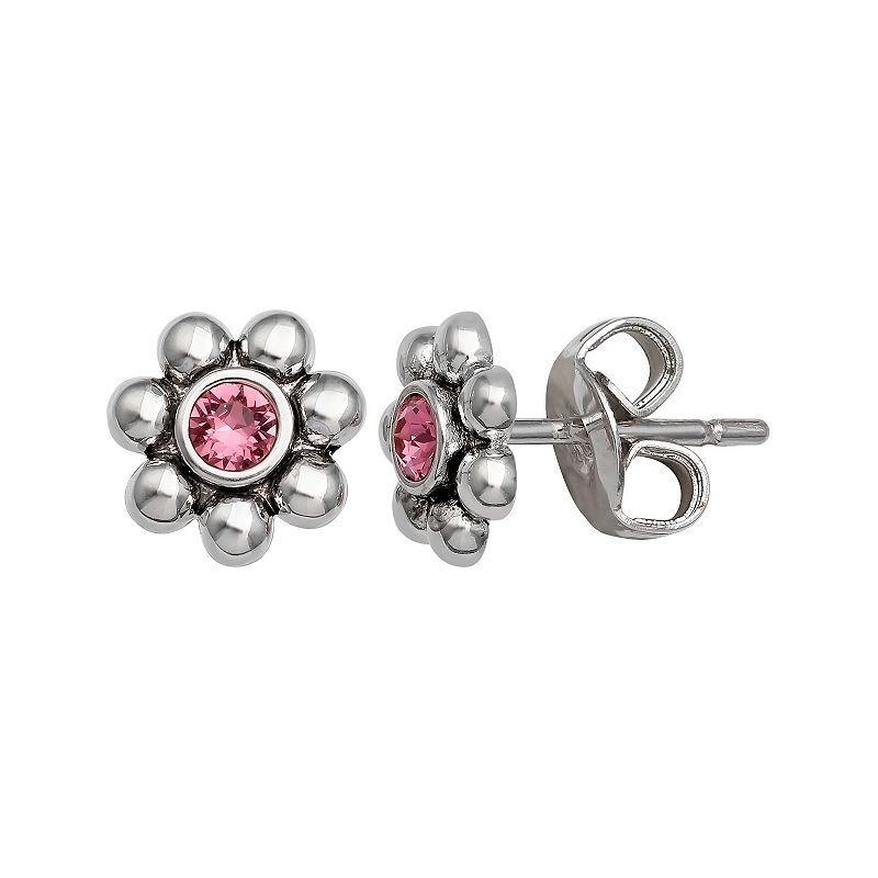 Brilliance Fine Silver-Plated Crystal Flower Birthstone Stud Earrings, Women's, Silver Tone February Product Image