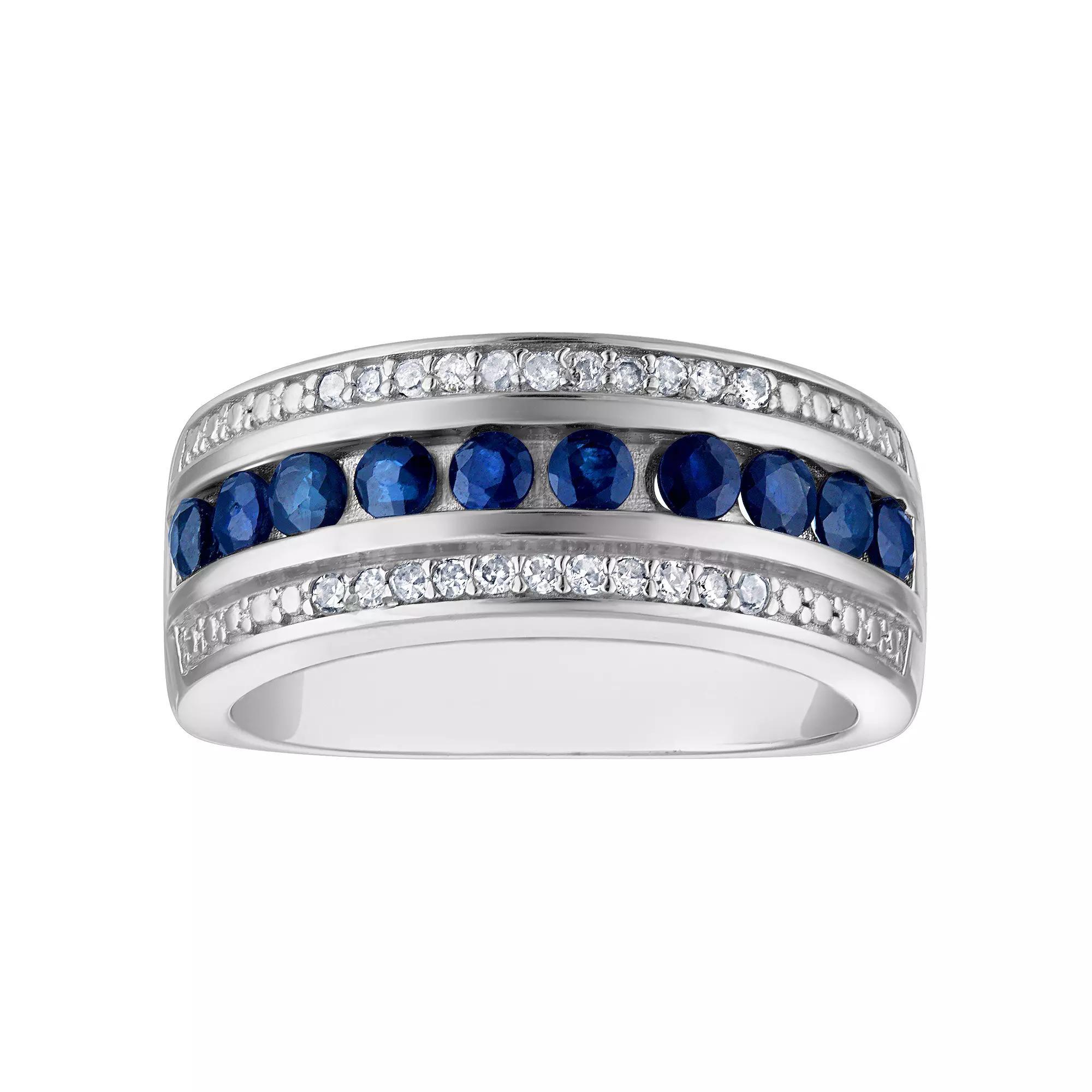 Tiara 14k Gold Plated Sterling Silver Sapphire & 1/10 Carat T.W. Diamond Ring, Women's, Size: 8, Silver Tone Product Image