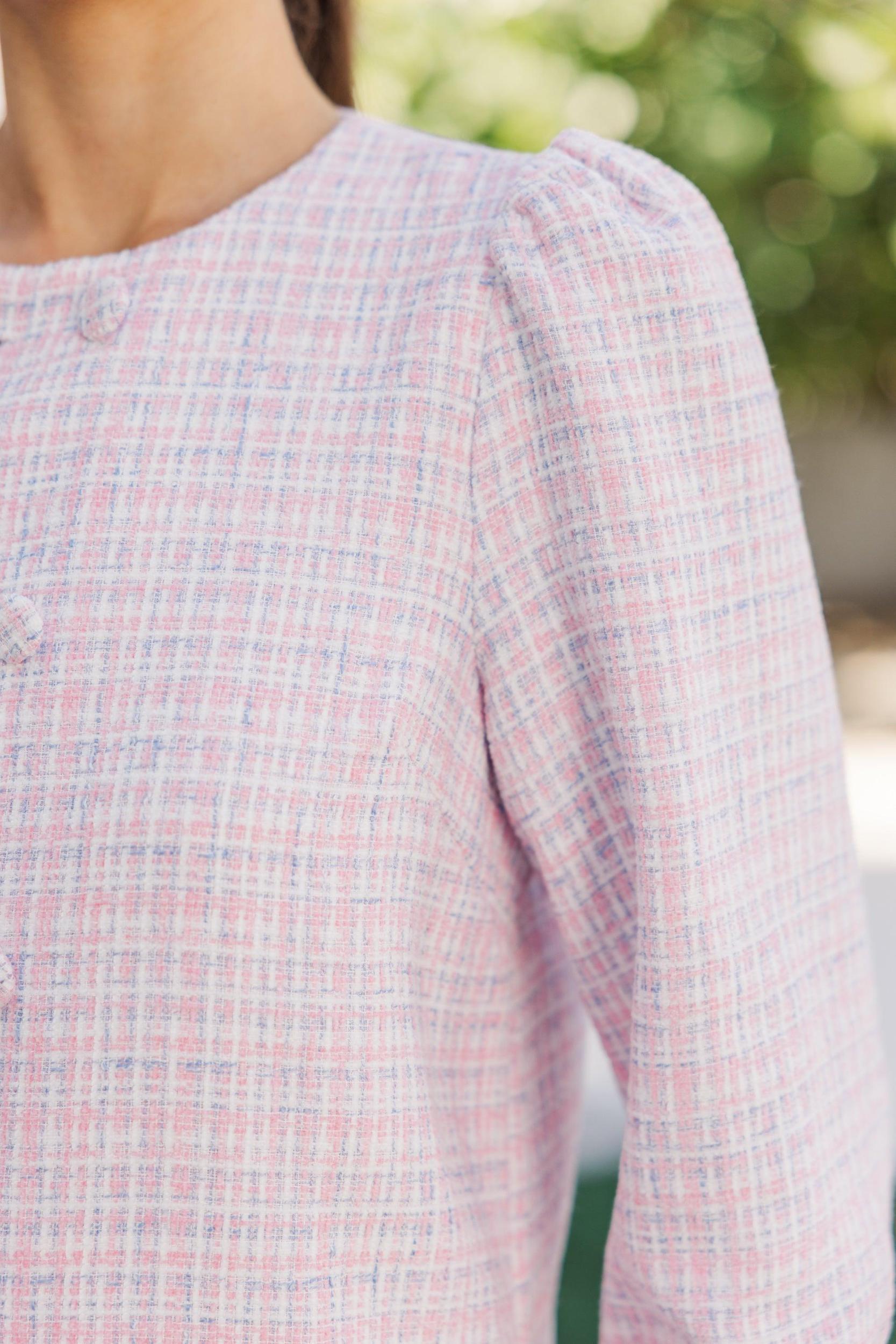 Going Upstate Pink Tweed Shift Dress Female Product Image