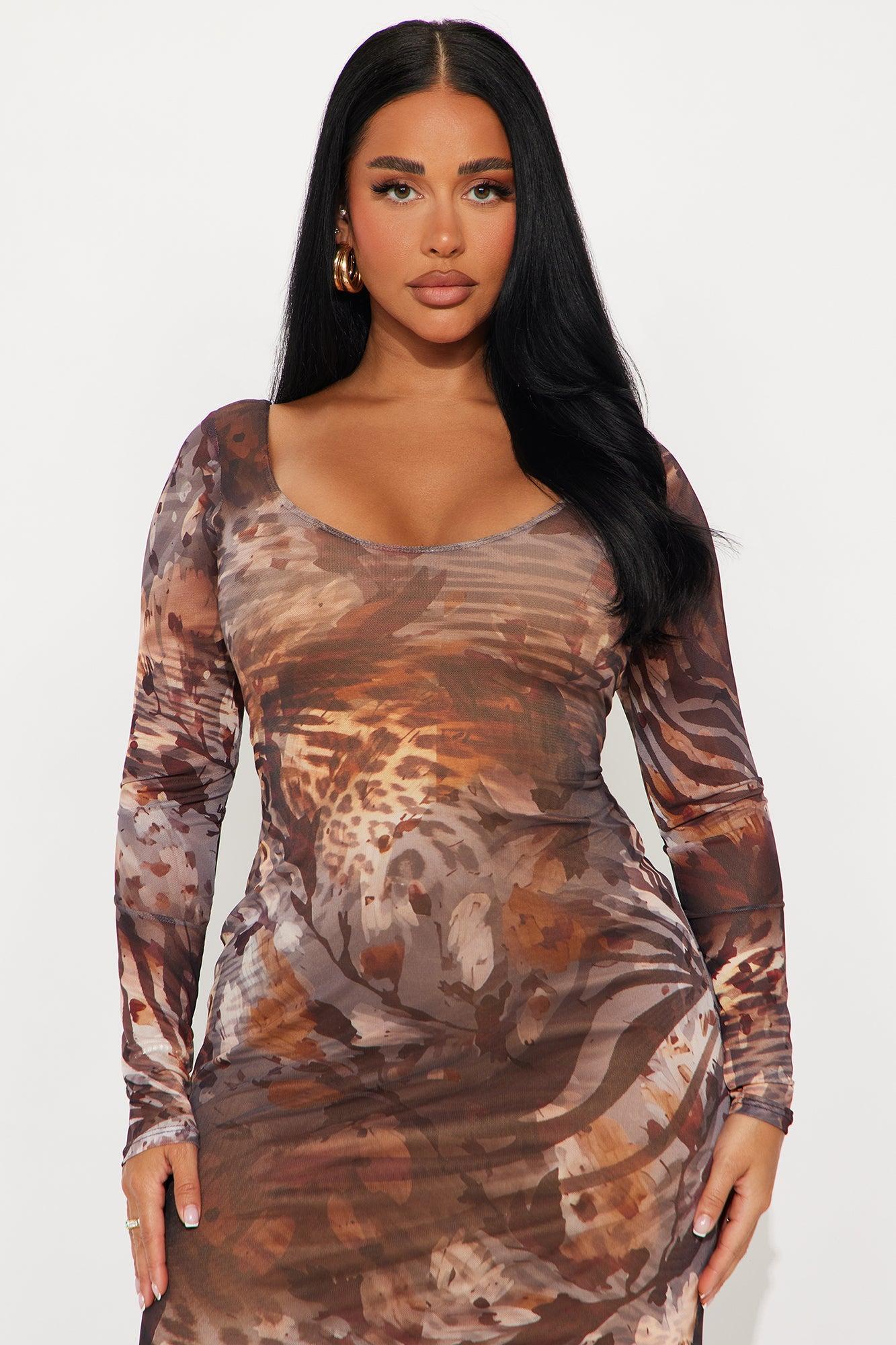 Joani Mesh Maxi Dress - Brown/combo Product Image