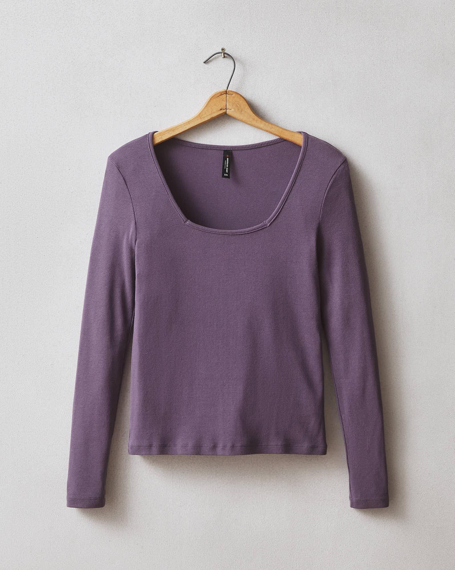 Women's Stretch Rib Square Neck Long Sleeve - Vintage Violet Female Product Image