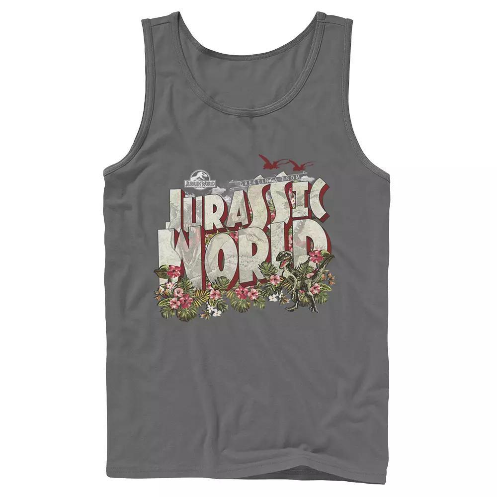 Men's Jurassic World Tropical Raptor Postcard Tank Top, Size: XL, Grey Product Image