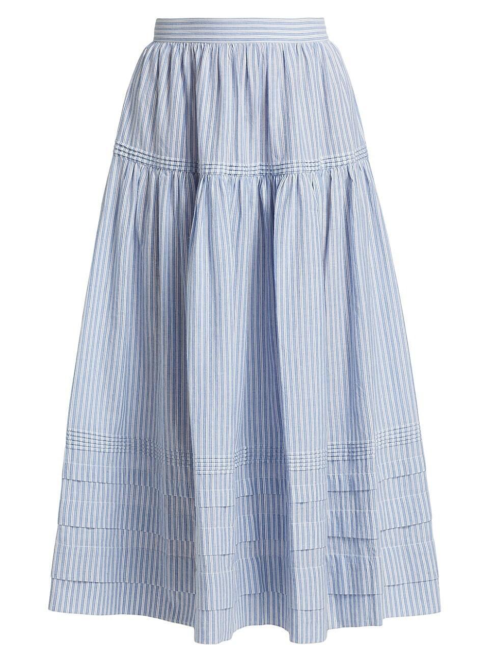 Womens Sebastiane Striped Cotton Tiered Midi-Skirt Product Image