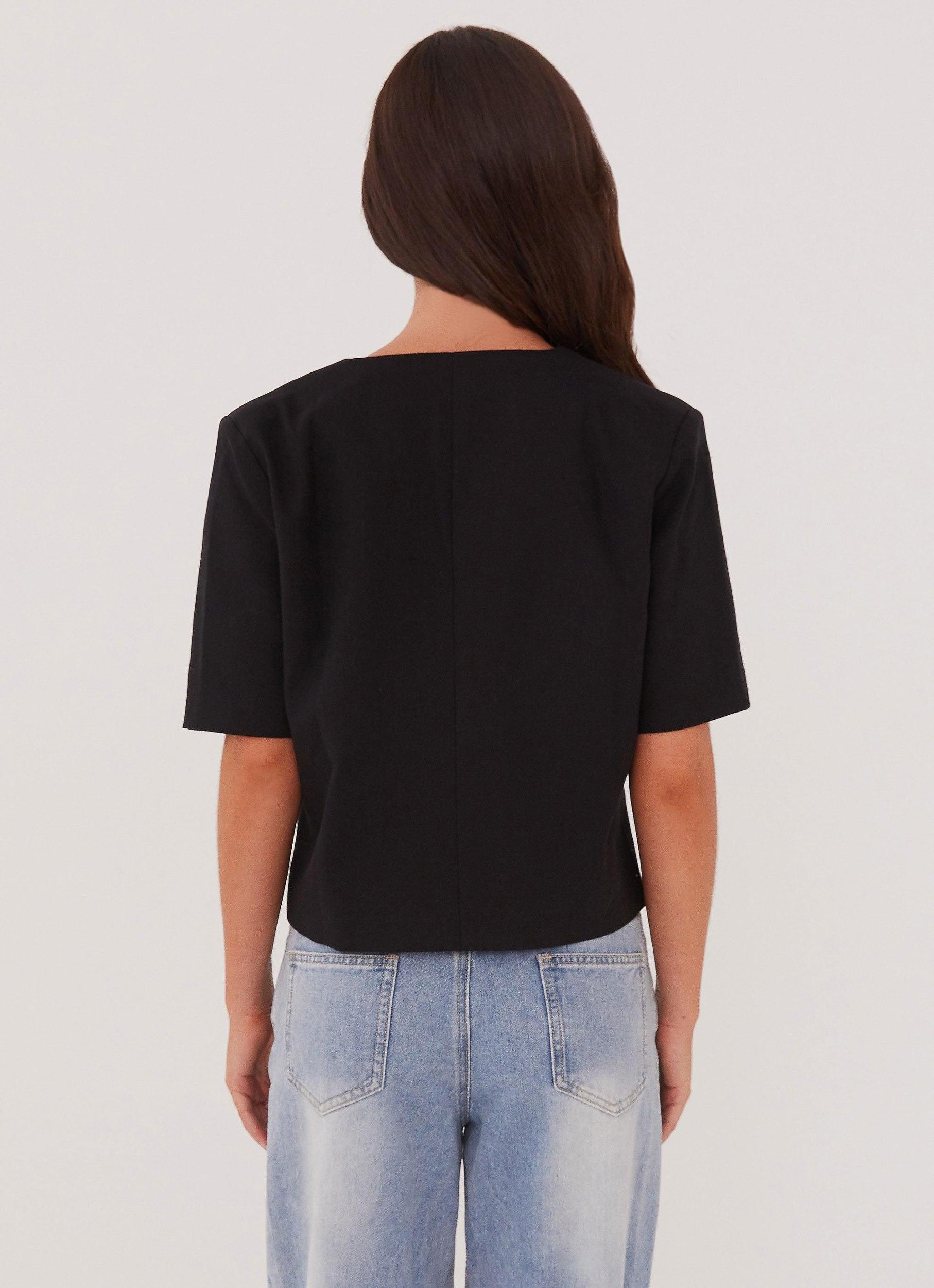Hacienda Linen Short Sleeve Blazer - Black Product Image