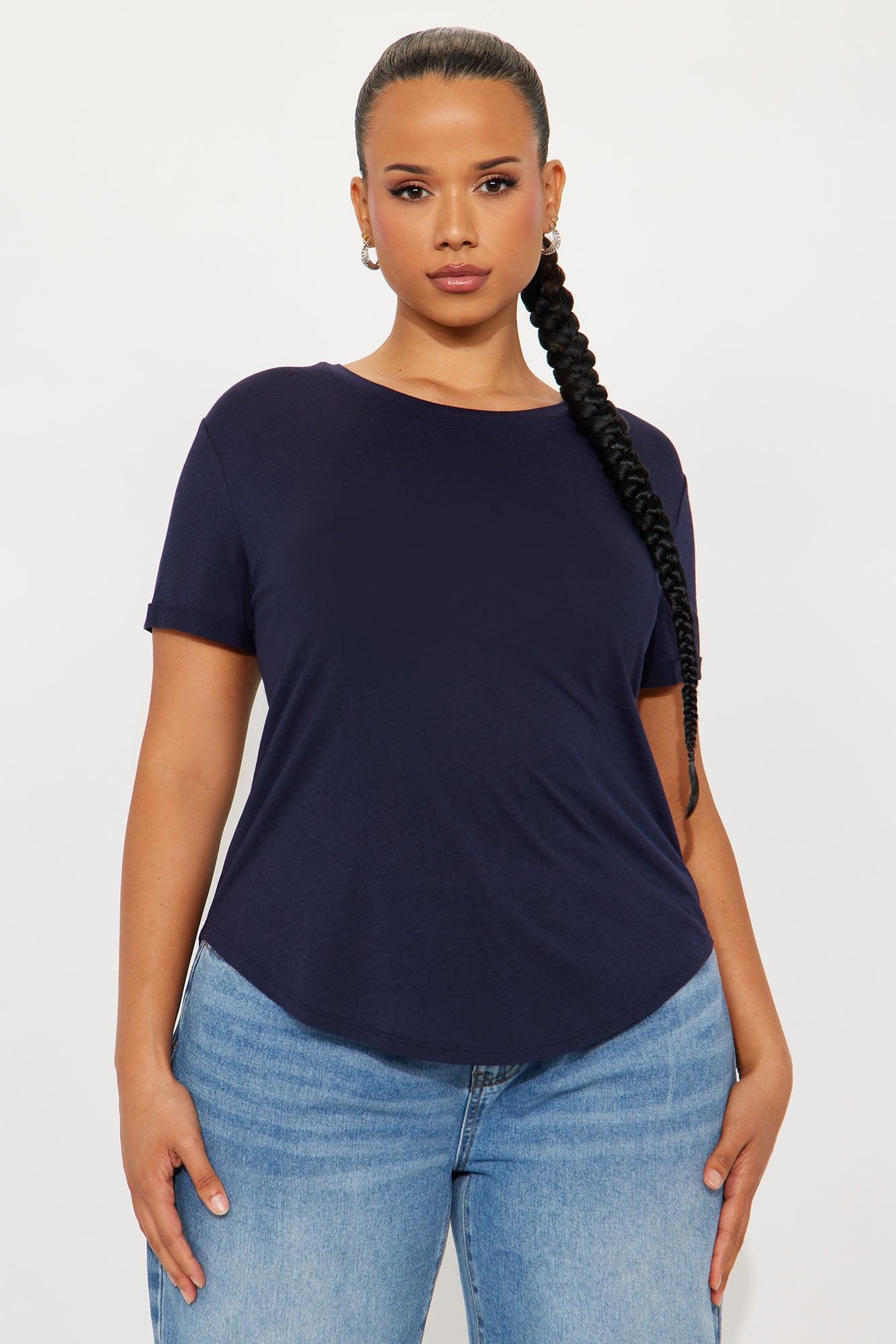 Annie Cuffed Short Sleeve Top - Navy Product Image