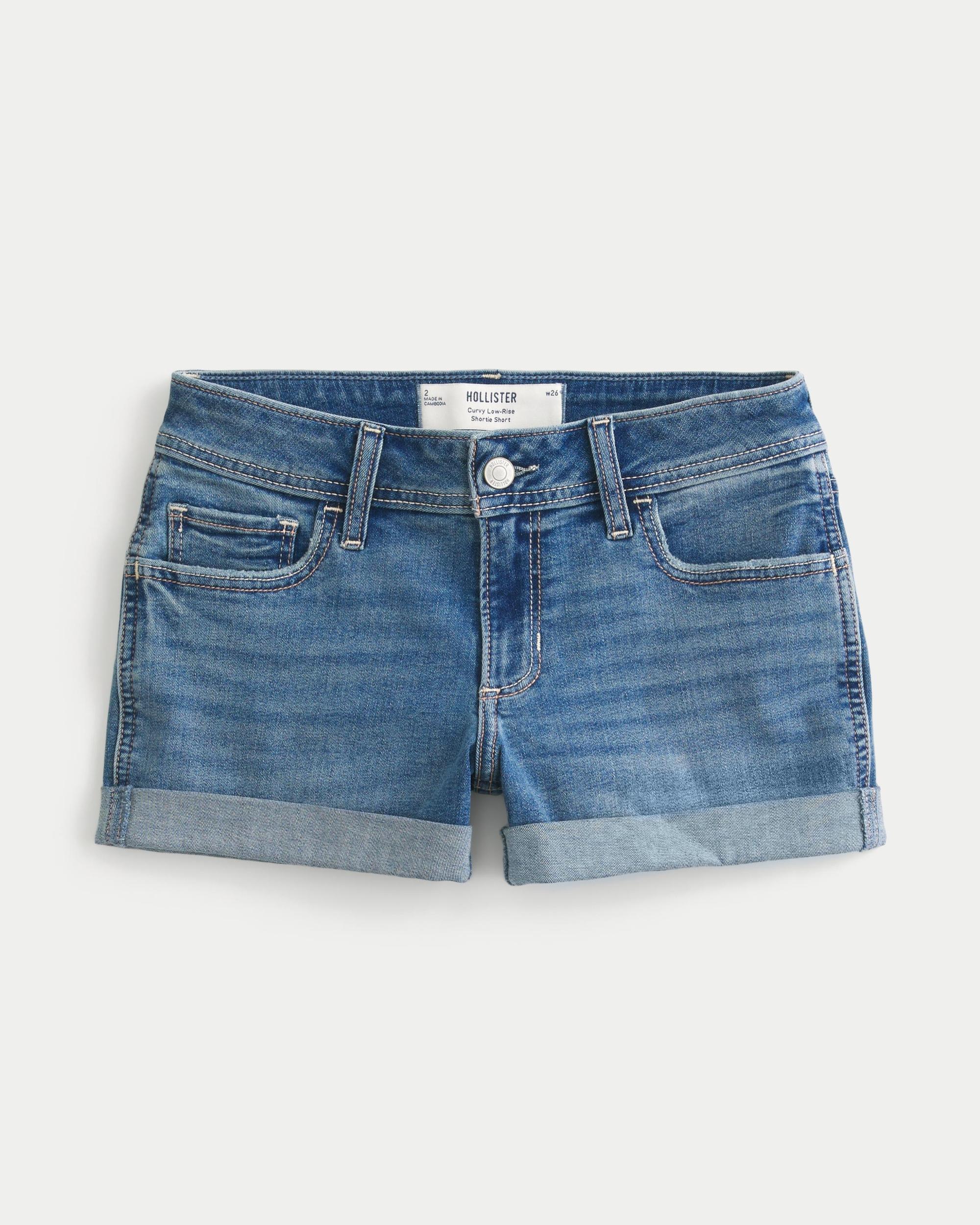 Curvy Low-Rise Medium Wash Denim Shortie Shorts Product Image