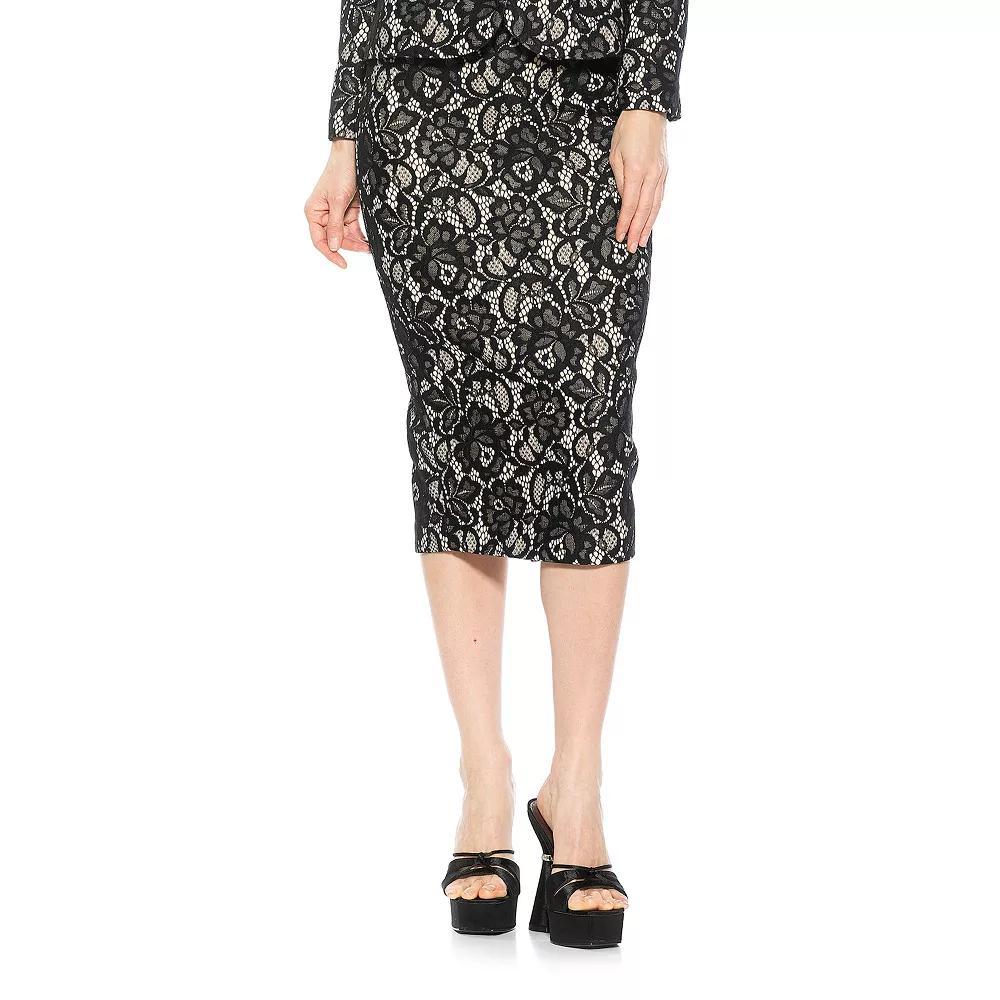 Women's ALEXIA ADMOR Jacki Lace Midi Back Slit Pencil Skirt, Size: 12, Black Product Image