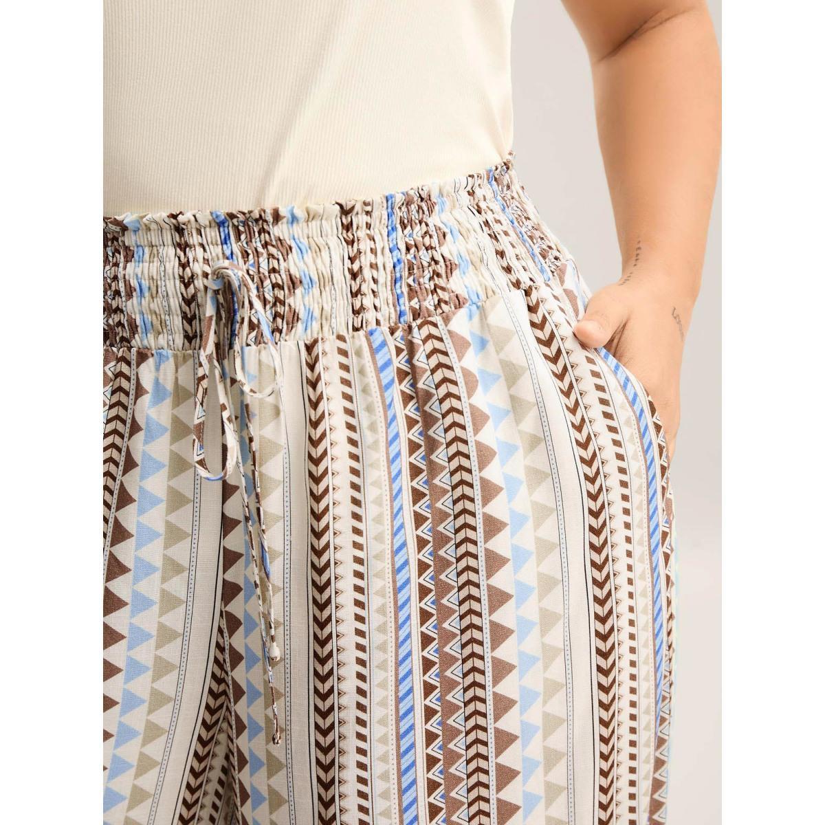 Plus Size Boho Stripes Wide-Leg Pants Women LightBrown Resort Wide Leg Mid Rise Vacation Pants BloomChic 22-24/3X Product Image