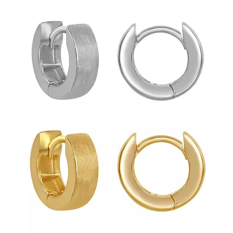 2-Pair Sterling Silver Brushed Huggie Hoop Earring Set, Womens Product Image