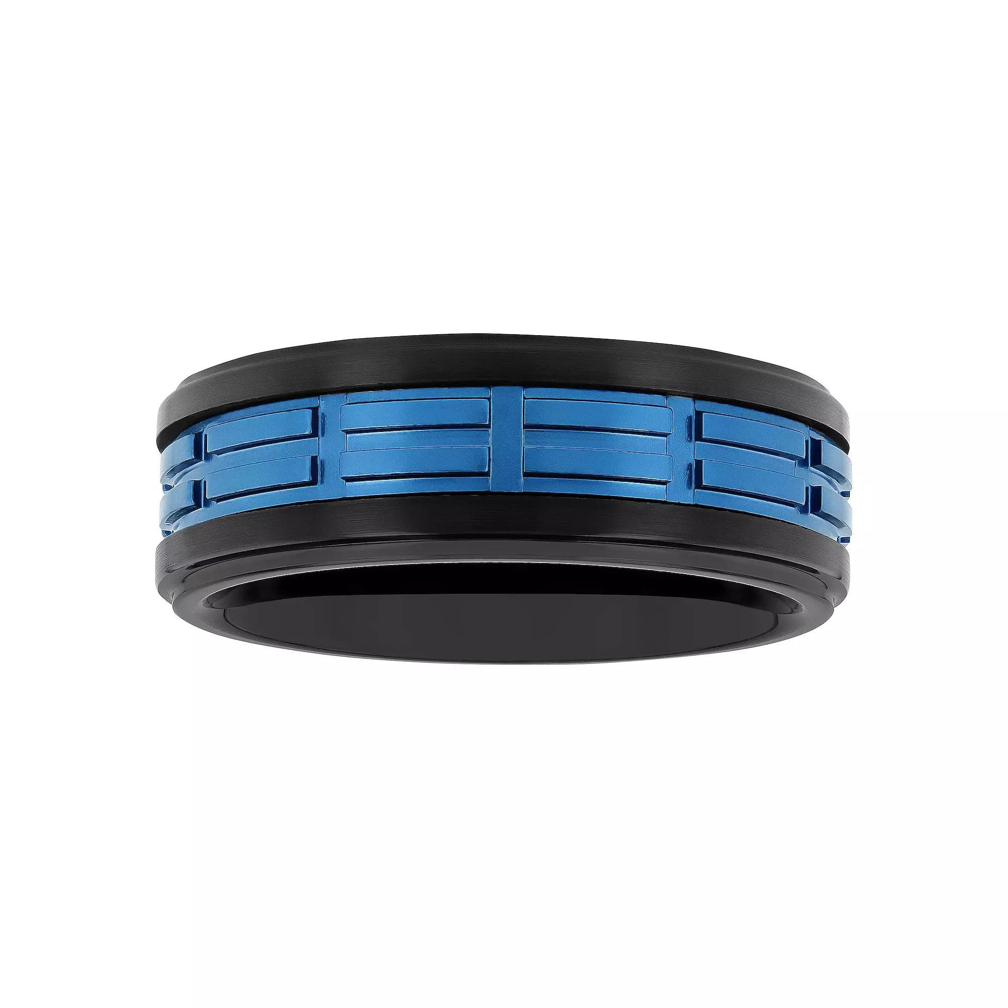 Men's Jewelry Nation Tantalum Black & Blue Ion Plated Grooved Fashion Wedding Band, Size: 10, Two Tone Product Image