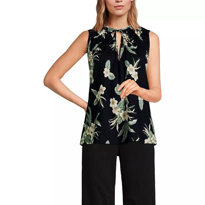Women's Lands' End Notch Neck Swing Tank Top, Size: Large, Black Plumeria Product Image
