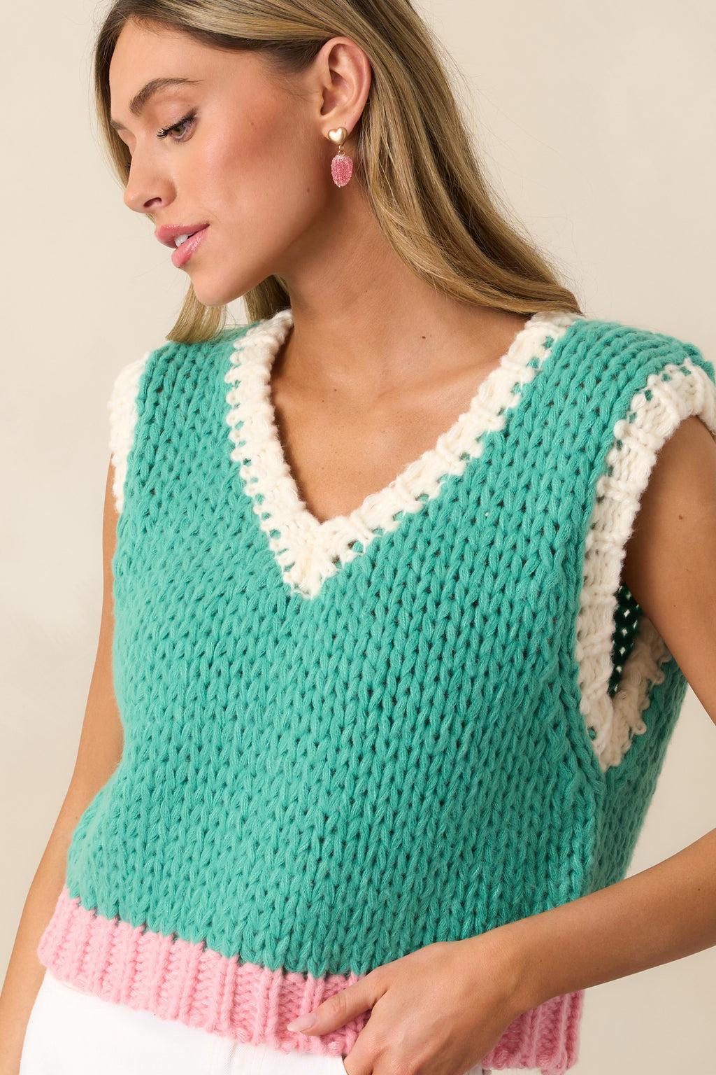 Sports Fan Green Knit Sweater Tank Top Product Image