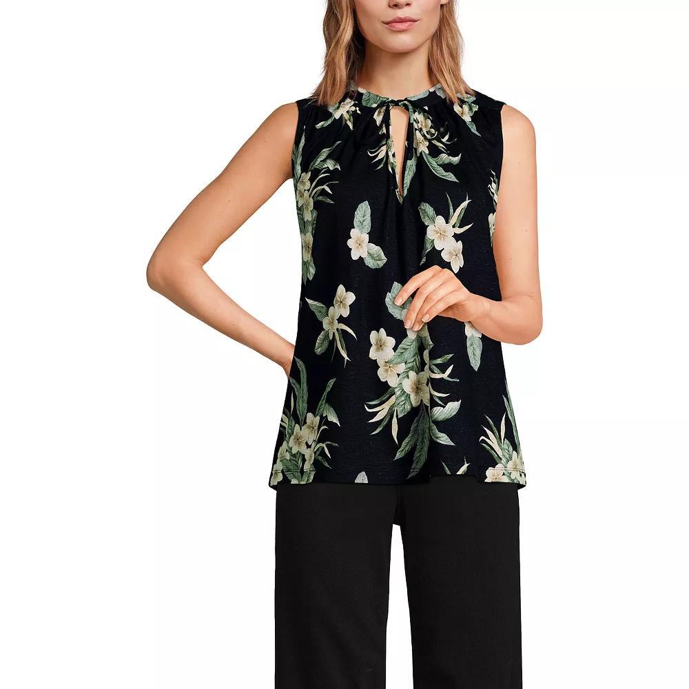 Women's Lands' End Notch Neck Swing Tank Top, Size: Large, Black Plumeria Product Image