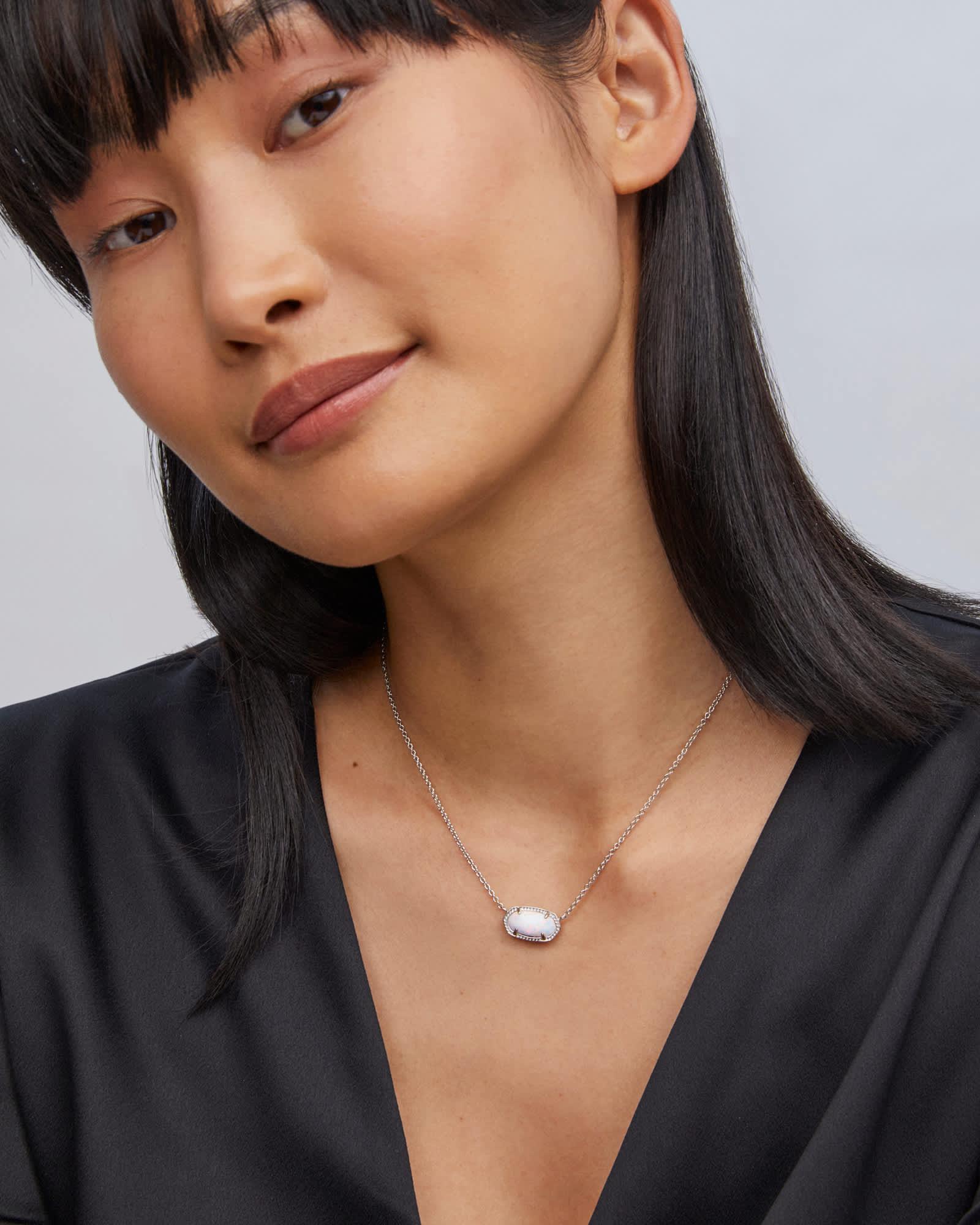Elisa Silver Pendant Necklace in White Kyocera Opal Product Image