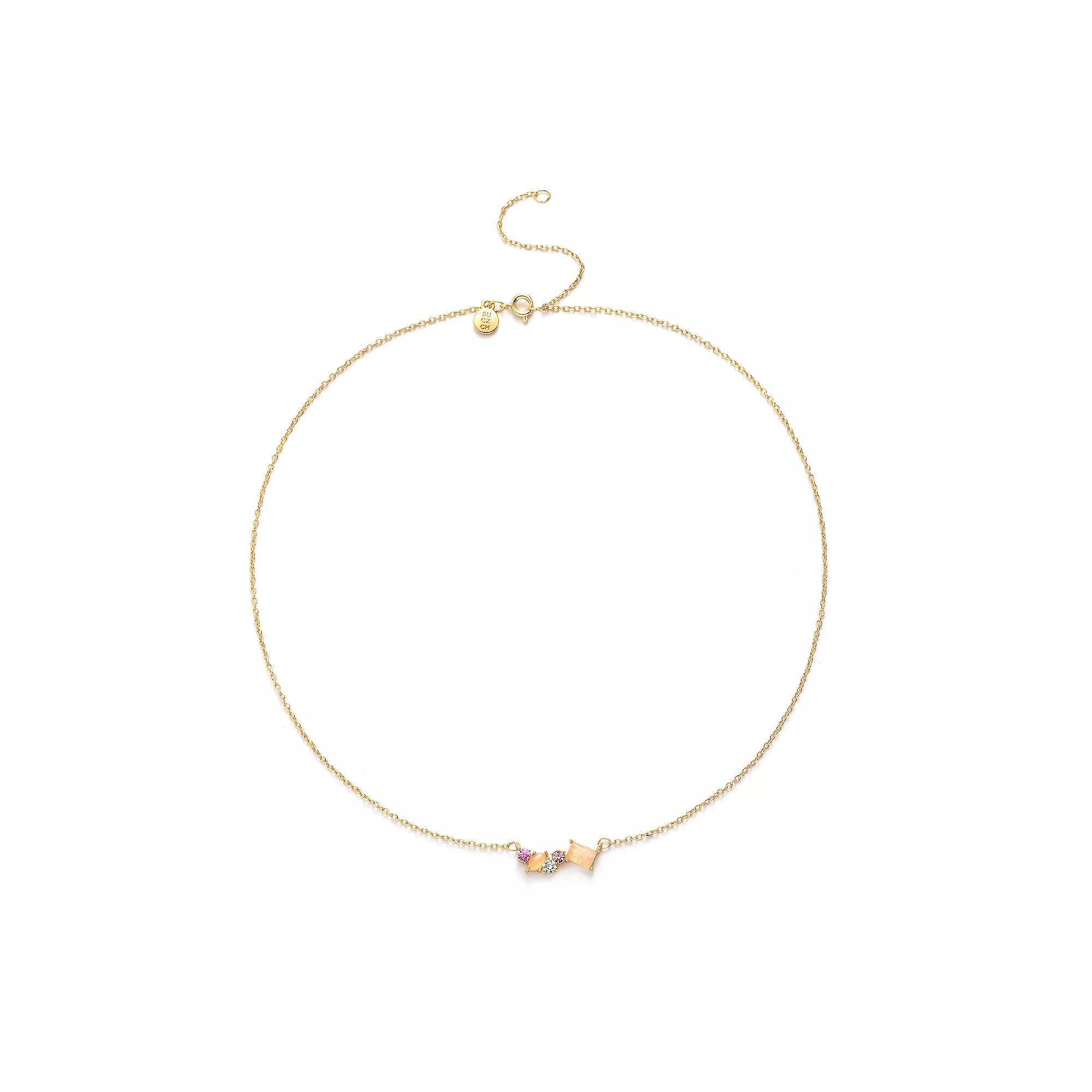 Power of Color Rose Quartz & Cubic Zirconia Cluster Necklace, Women's, Size: 18", Gold Tone Pink Product Image