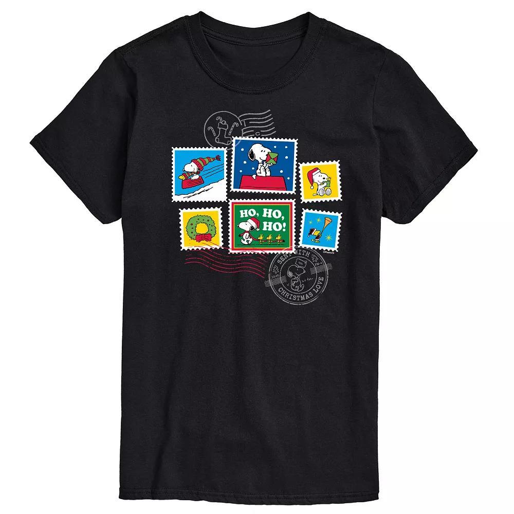 Big & Tall Peanuts Snoopy & Woodstock Holiday Stamp Graphic Tee, Men's, Size: Large Tall, Black Product Image
