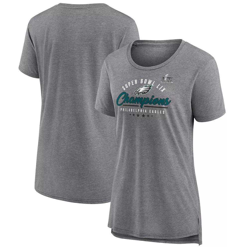 Women's Fanatics  Heather Gray Philadelphia Eagles Super Bowl LIX Champions Prestigious Run Tri-Blend Scoop Neck T-Shirt, Size: 3XL, Grey Product Image