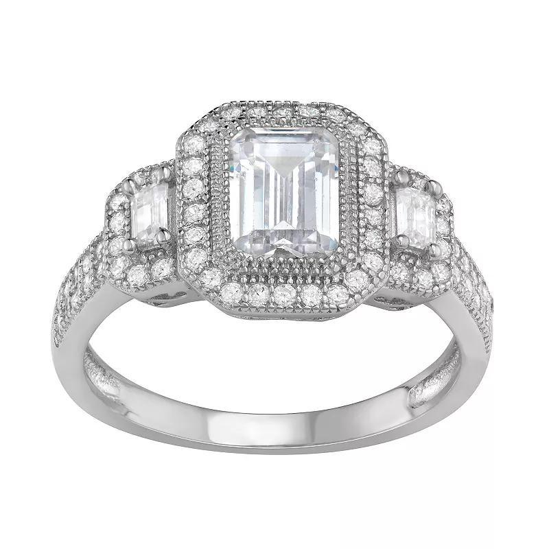 Contessa Di Capri Cubic Zirconia Emerald Cut Ring, Women's, Size: 7, Sterling Silver Product Image