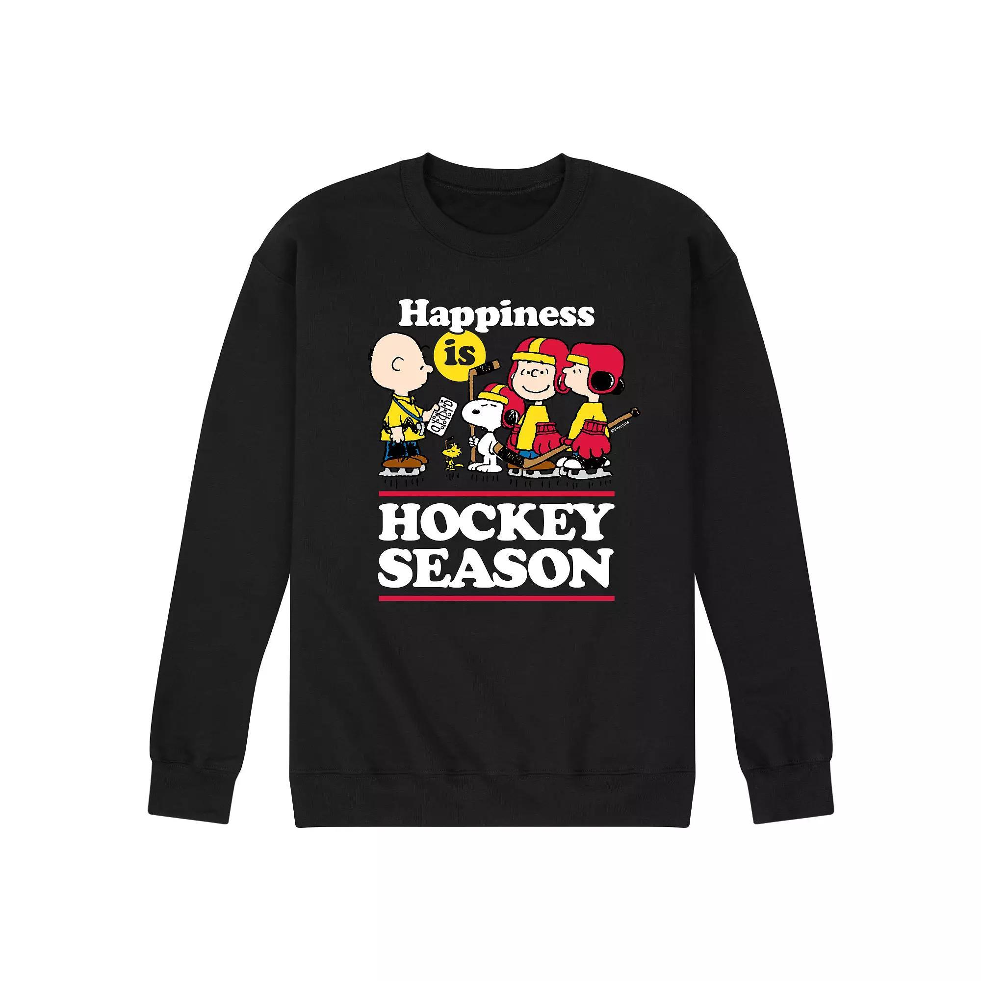 Men's Peanuts Happiness Is Hockey Season Graphic Sweatshirt, Size: Large, Black Product Image