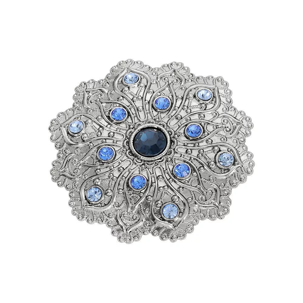 1928 Silver Tone Flower Crystal Pin, Womens, Purple Product Image