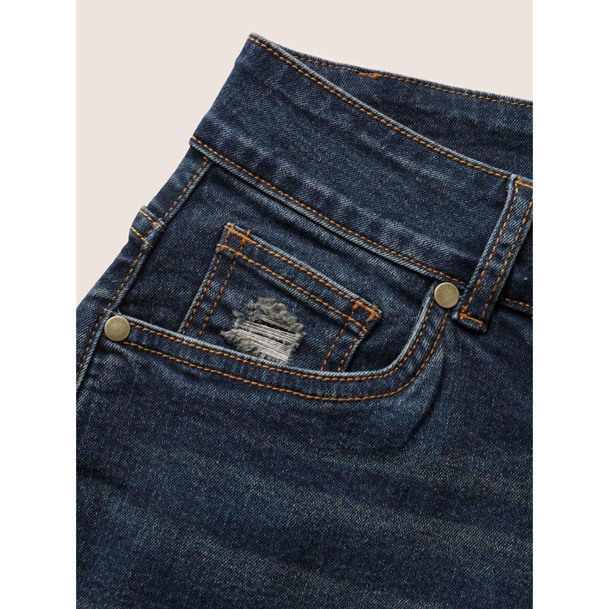Plus Size Vintage Slanted Pocket Roll Hem Jeans Women DarkBlue Casual High stretch Slanted pocket Jeans BloomChic 10/M Product Image
