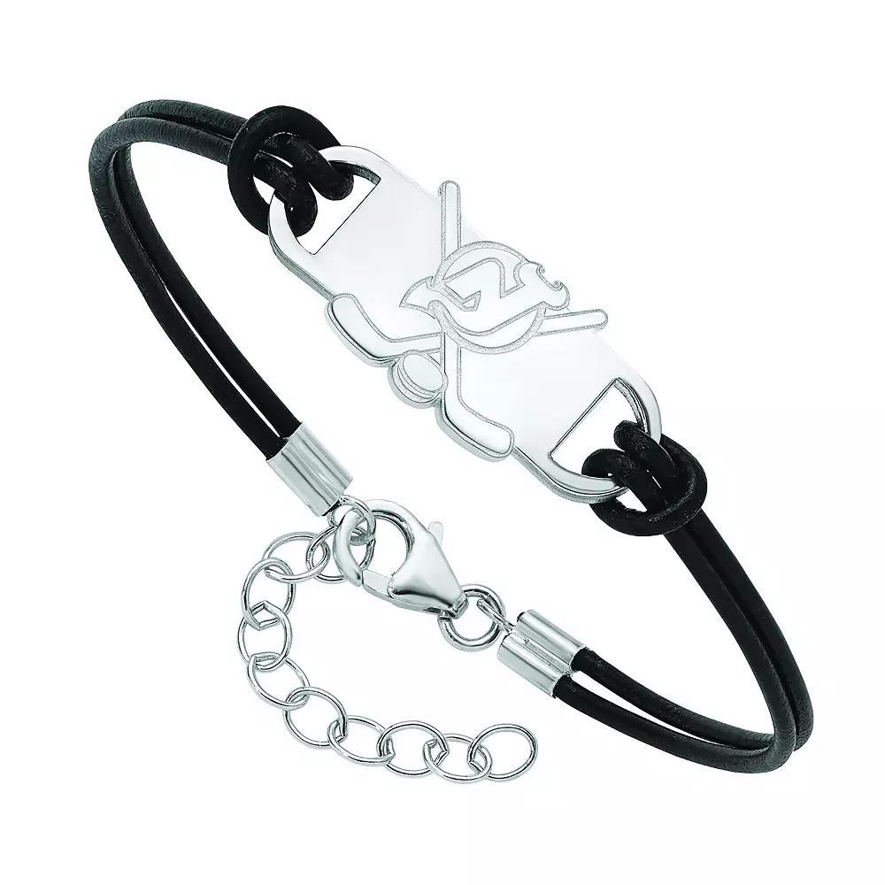 LogoArt Sterling Silver New Jersey Devils Black Leather Bracelet, Women's, Size: 7" Product Image