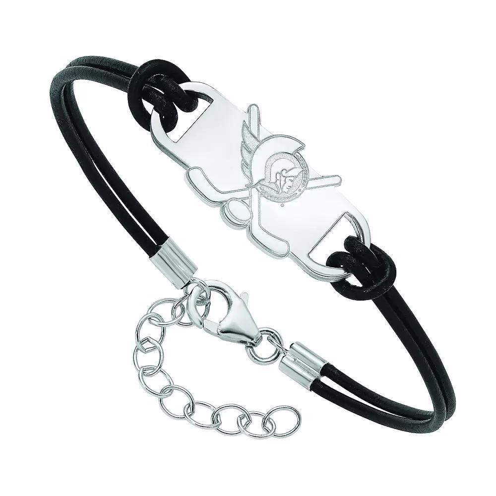 LogoArt Sterling Silver New Jersey Devils Black Leather Bracelet, Women's, Size: 7" Product Image