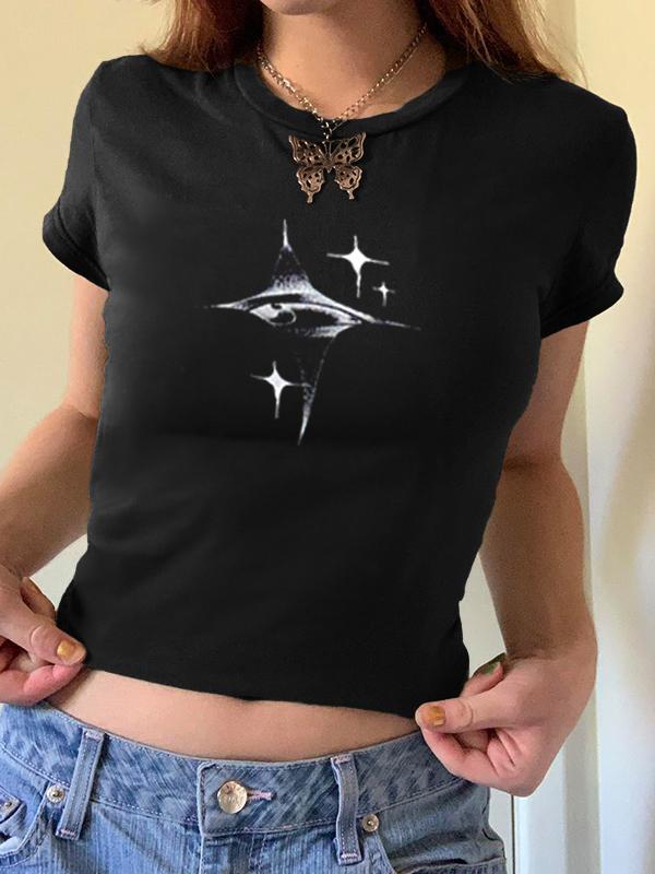 Solid Crew Neck Cropped Short Sleeve Tee Product Image