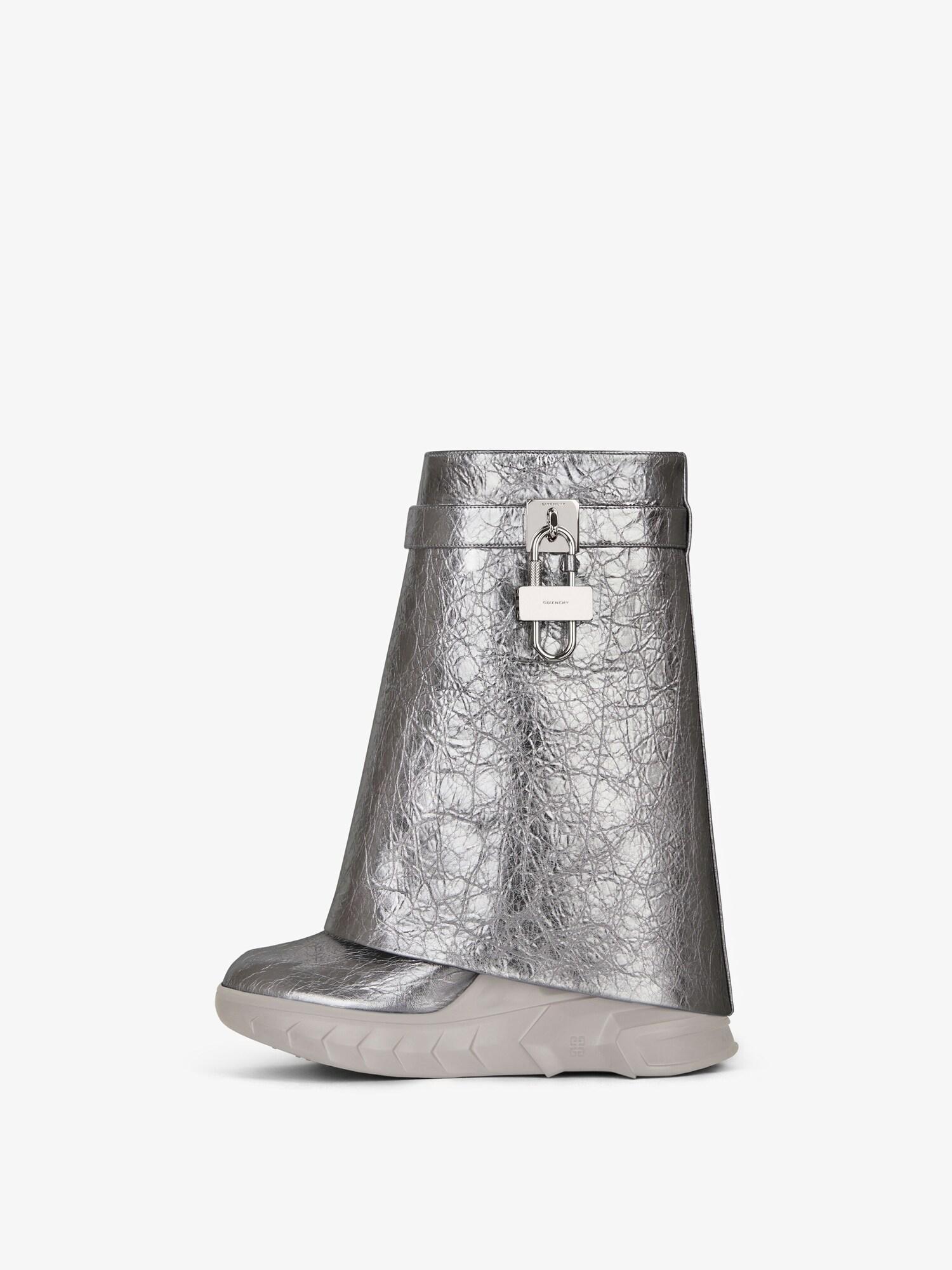 Shark Lock Biker ankle boots in laminated leather Product Image