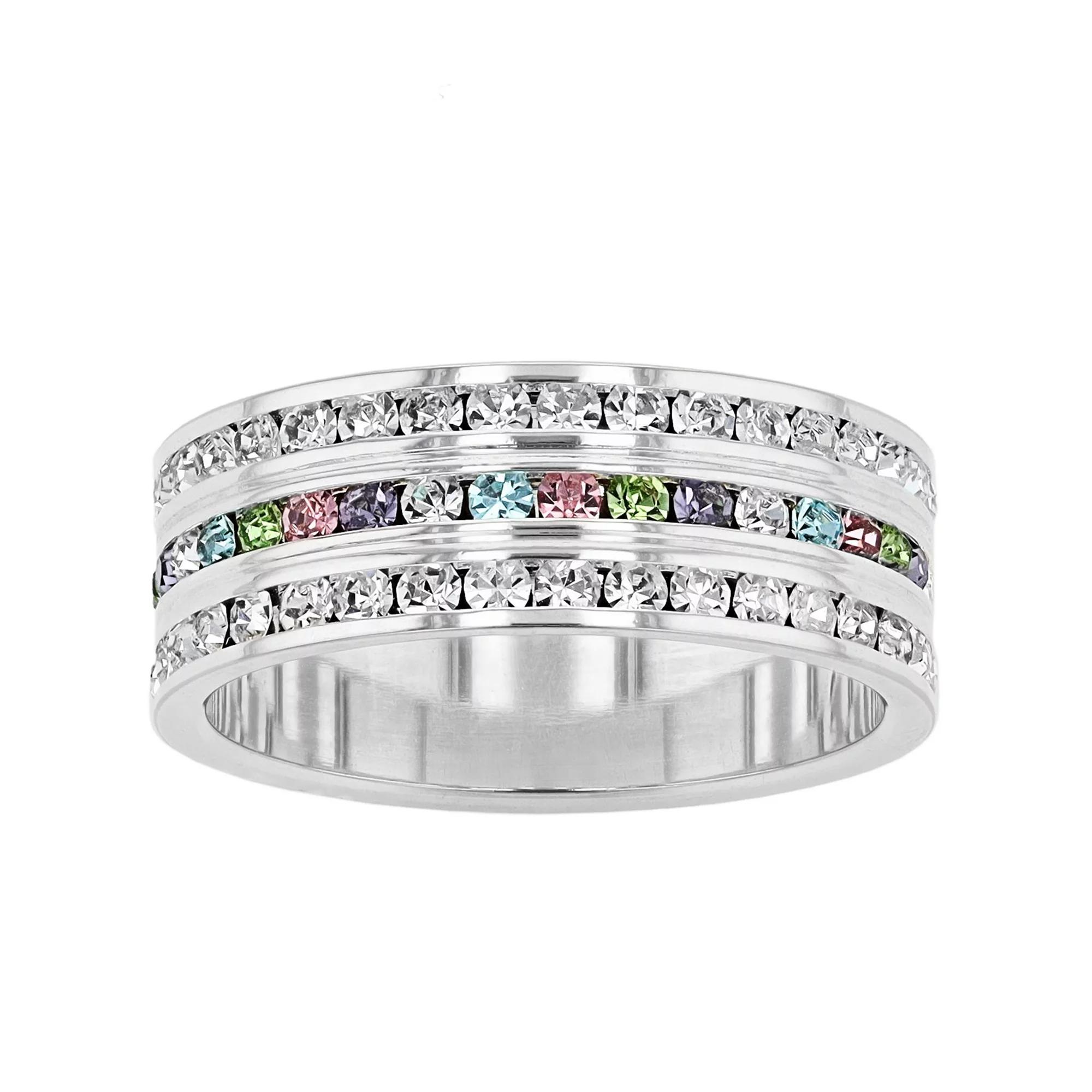 Traditions Jewelry Company Sterling Silver Clear & Multicolored Crystal Three-Row Ring, Women's, Size: 8, Silver Tone Team Product Image