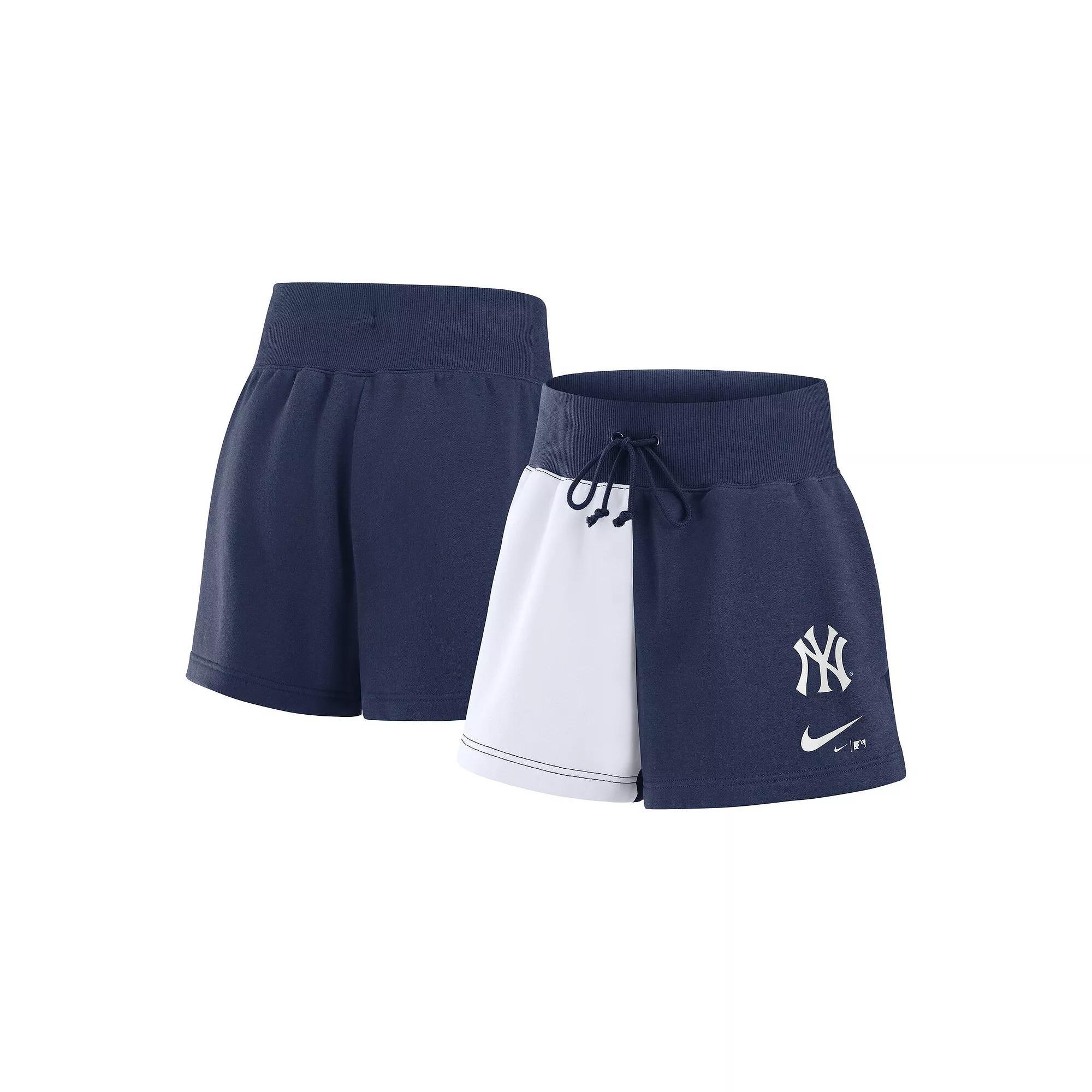 Women's Nike Navy/White New York Yankees Color-Block Phoenix Fleece Lounge Shorts, Size: Small, Blue Product Image