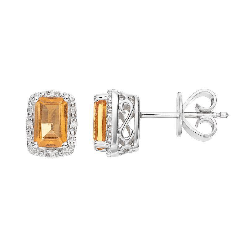 Celebration Gems Sterling Silver Citrine & Diamond Accent Halo Stud Earrings, Women's, Orange Product Image