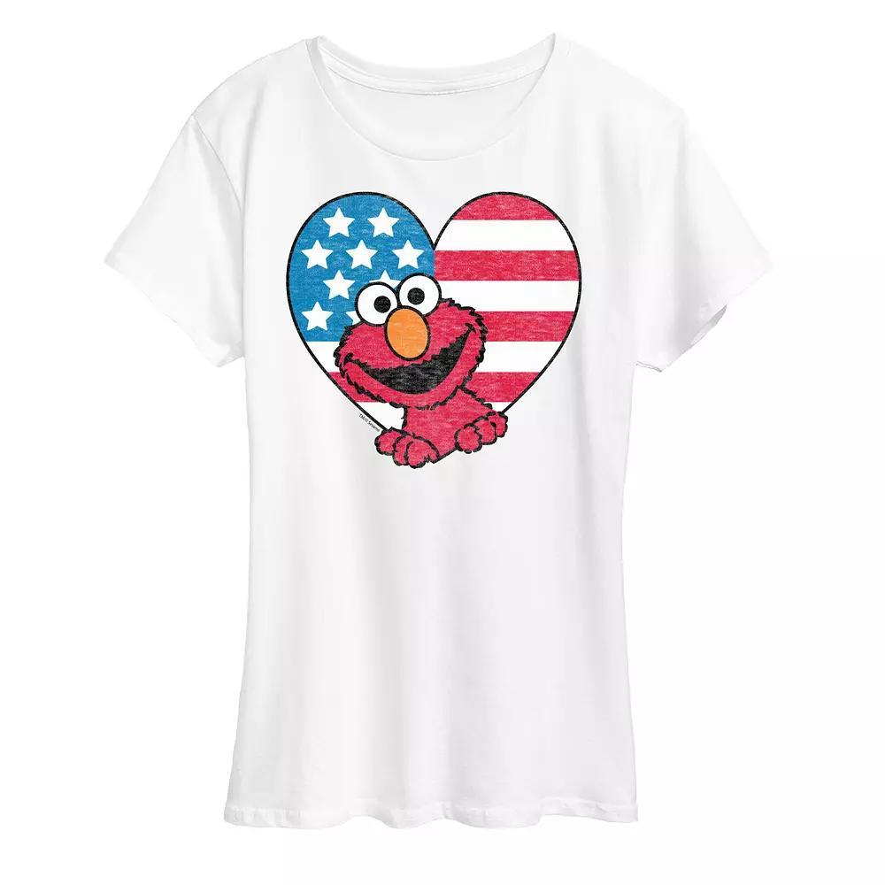 Womens Sesame Street Elmo Flag Heart Graphic Tee Product Image
