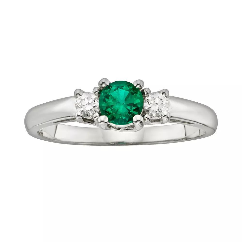 The Regal Collection 14k White Gold Genuine Emerald & 1/6-ct. T.W. IGL Certified Diamond 3-Stone Ring, Womens Green Product Image