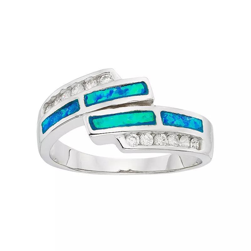 Cubic Zirconia & Lab-Created Blue Opal Sterling Silver Bypass Ring, Women's, Size: 6 Product Image