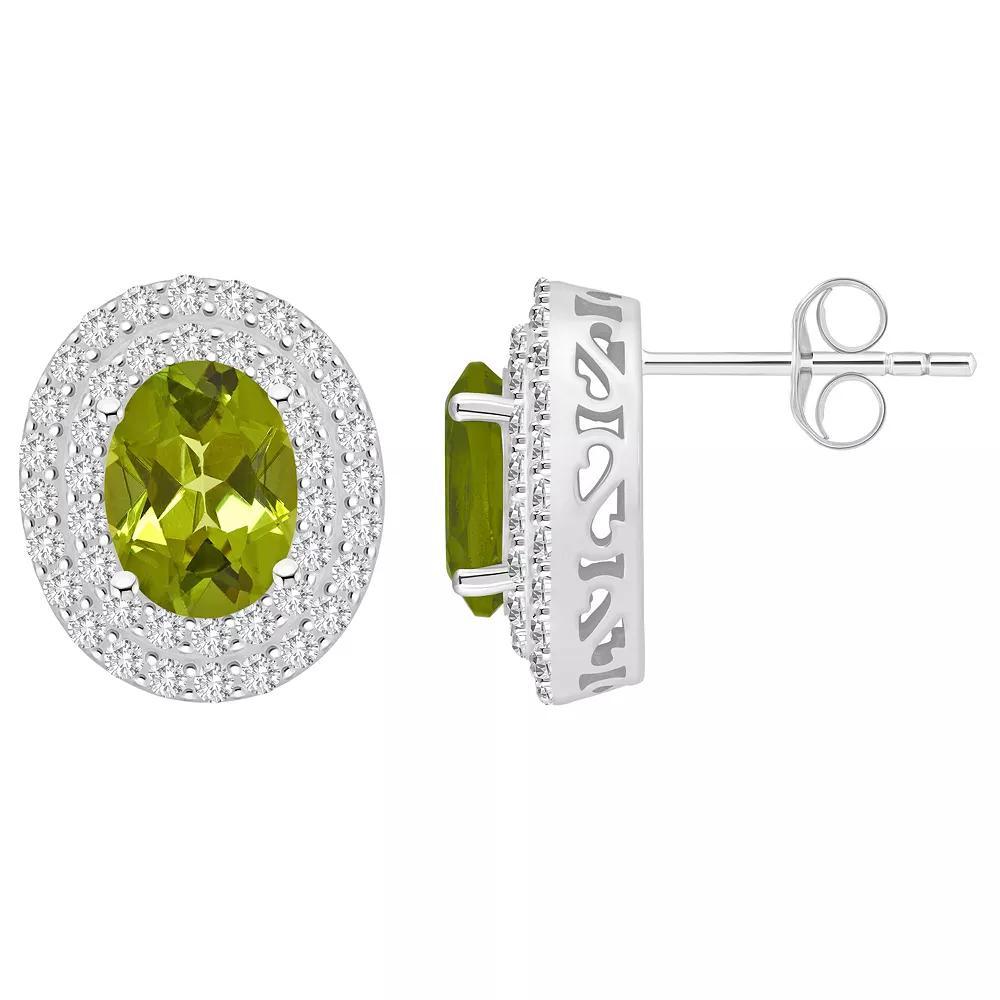 Celebration Gems Sterling Silver Oval-Cut Citrine & White Topaz Double Halo Stud Earrings, Women's Product Image