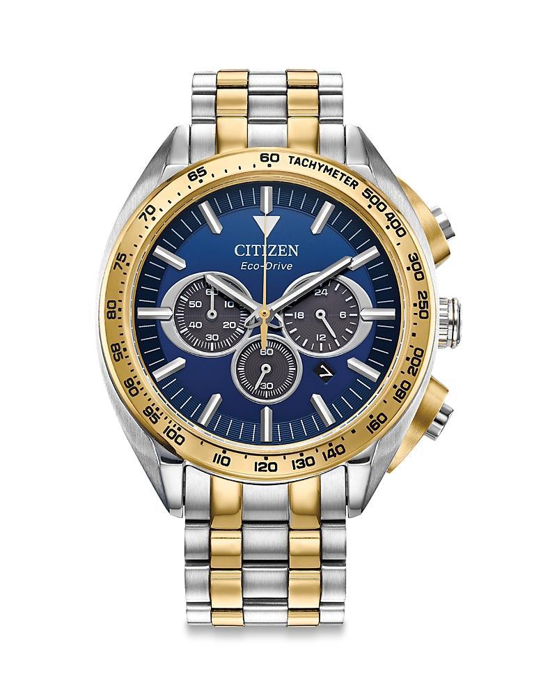 Citizen Mens Eco-Drive Carson Stainless Steel Bracelet Chronograph Watch Blue Two Tone Product Image