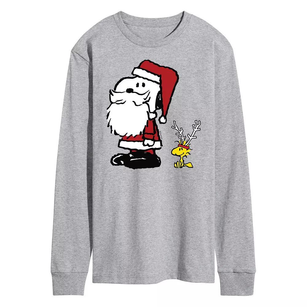 Men's Peanuts Snoopy Santa Long Sleeve Tee, Size: Small, Gray Product Image