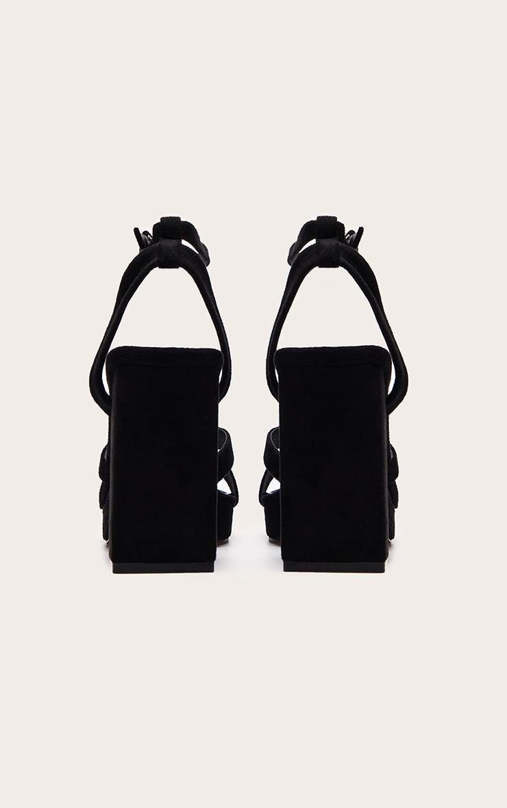 Black Faux Suede Square Toe Lace Up Flat Chunky Heeled Platforms Product Image