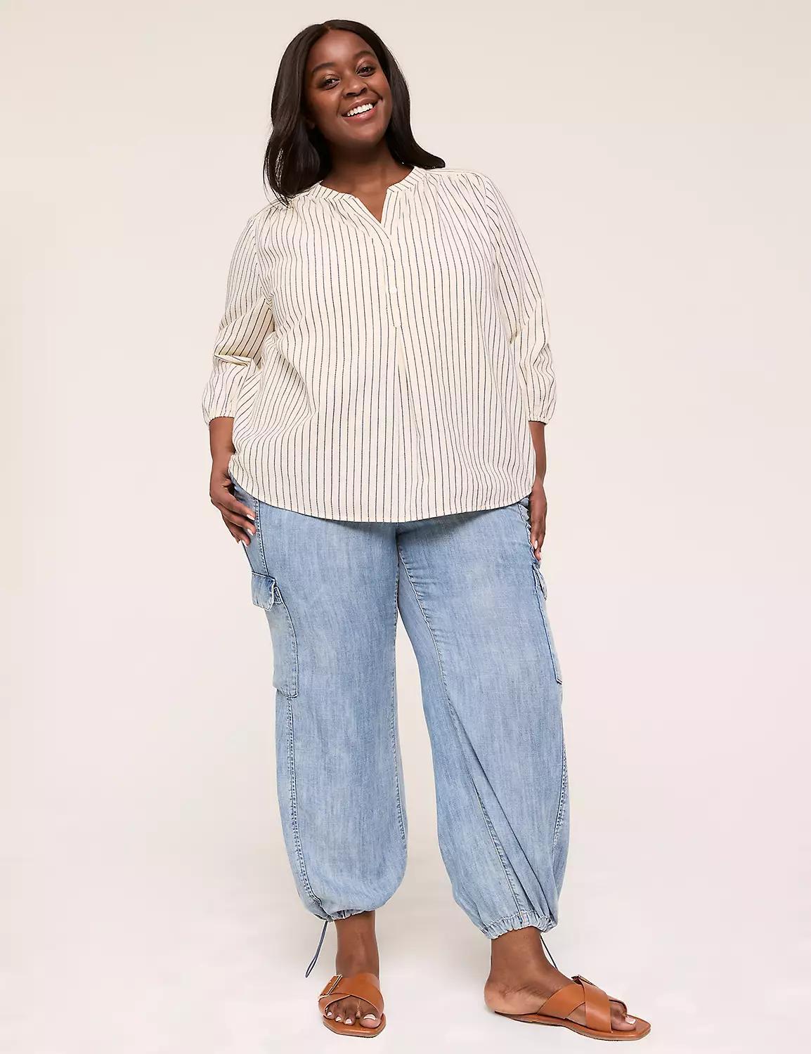 3/4-Sleeve Half-Placket Textured Blouse Product Image