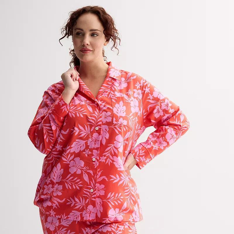 Plus Size Sonoma Goods For Life Woven Separates Notch Boy Friend Sleep Shirt, Womens Product Image